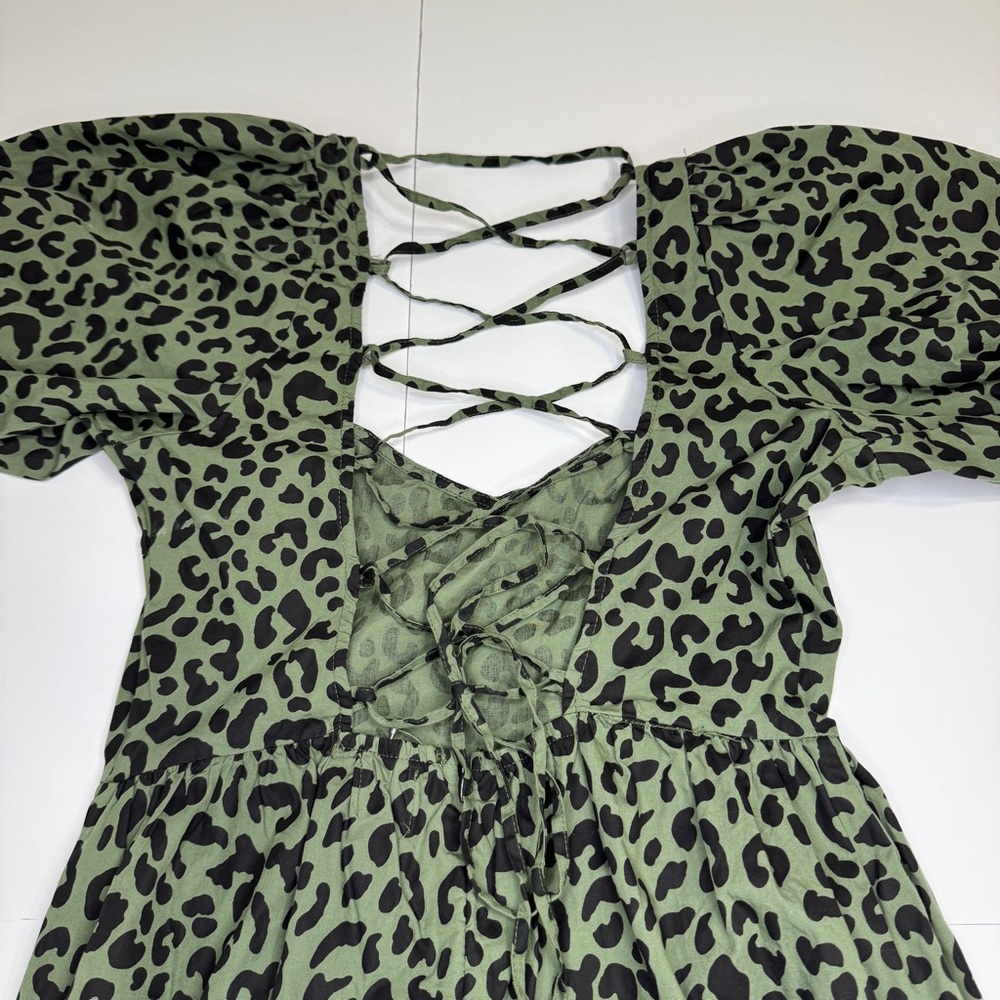 ASOS Green Leopard Print Puff Sleeve Midi Dress Size 4 NWT - Picture 6 of 9